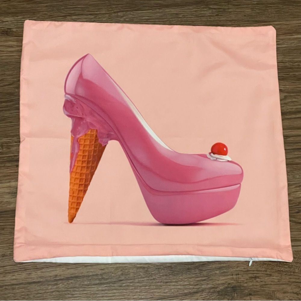 NWOT Pink Stiletto Heel With Cream Cone Heel On Peach Background Pillowcase